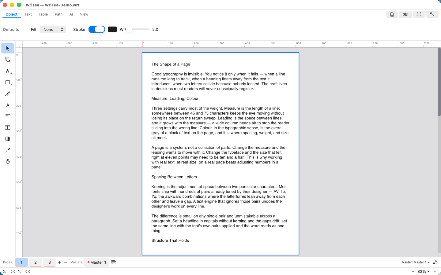 WriteA: a page of flowing body text in the native Mac editor