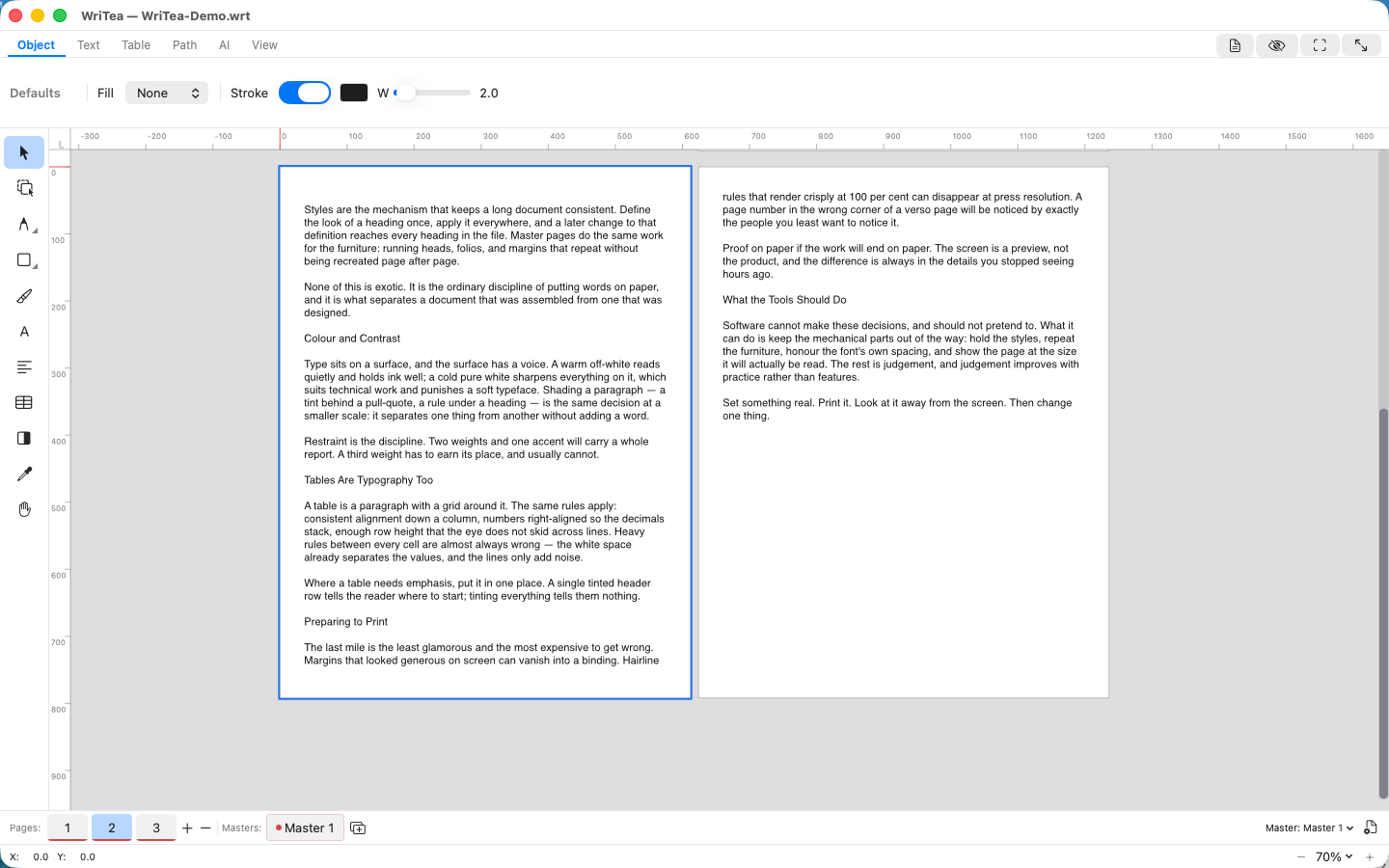 WriteA: a two-page spread with facing pages of body text